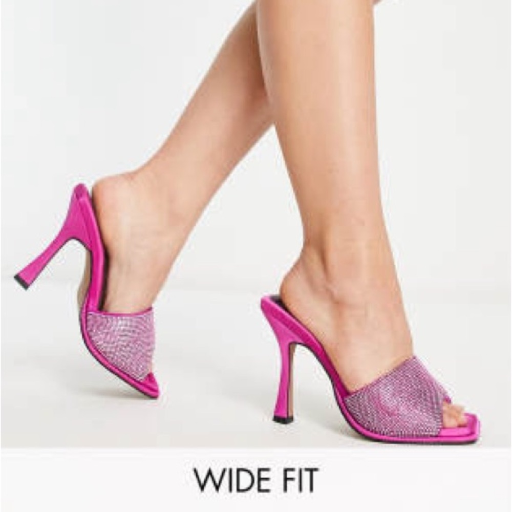 ASOS DESIGN Wide Fit Nessa embellished heeled mules in pink